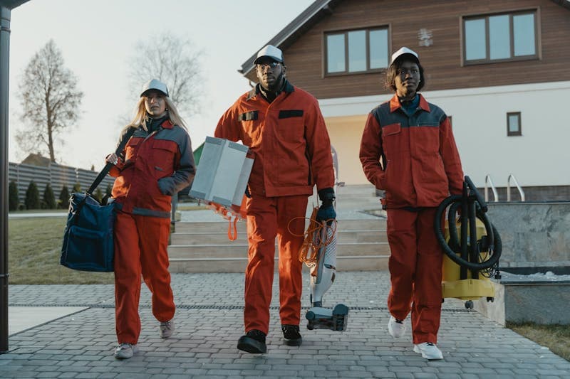 Reinigungskraft in Arbeitskleidung