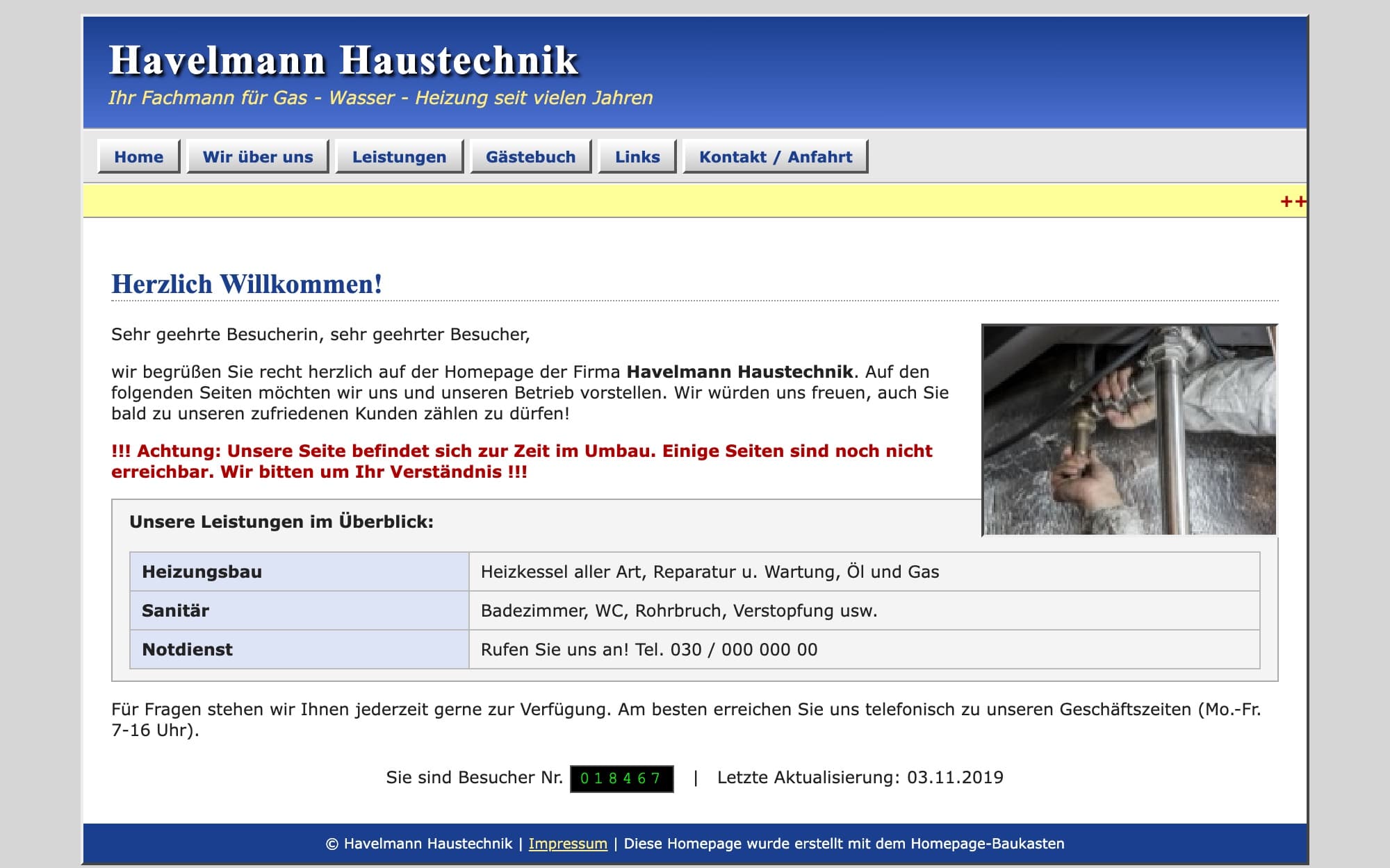 Alte Baukasten-Homepage von Havelmann Haustechnik